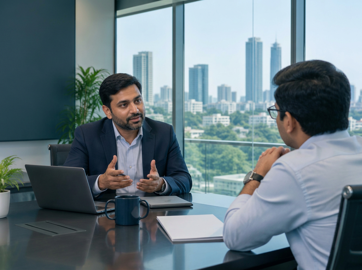 Advisor meeting a client in a Bengaluru office